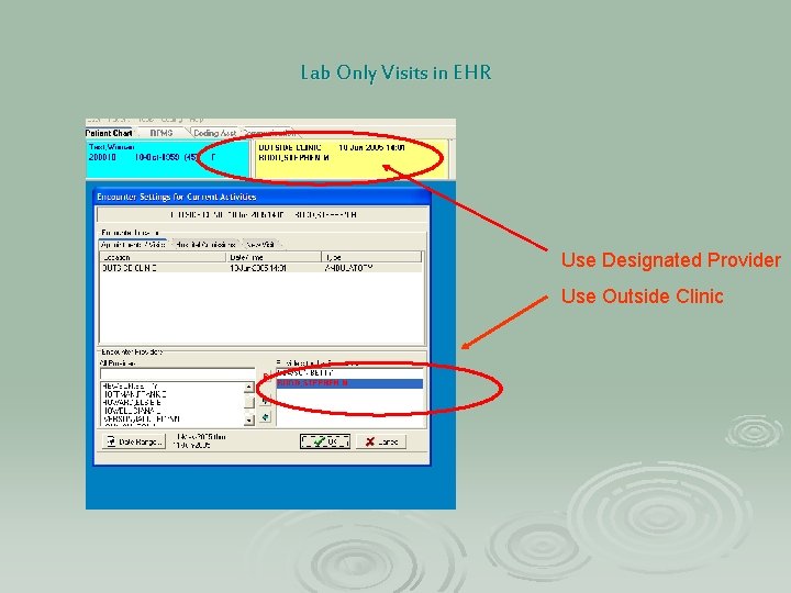 Lab Only Visits in EHR Use Designated Provider Use Outside Clinic 