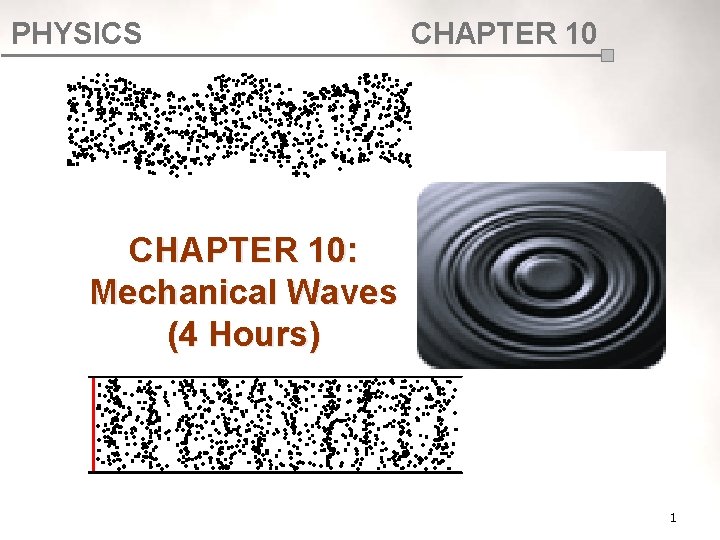 PHYSICS CHAPTER 10: Mechanical Waves (4 Hours) 1 PHYSICS CHAPTER 10: Mechanical Waves (4 Hours) 1