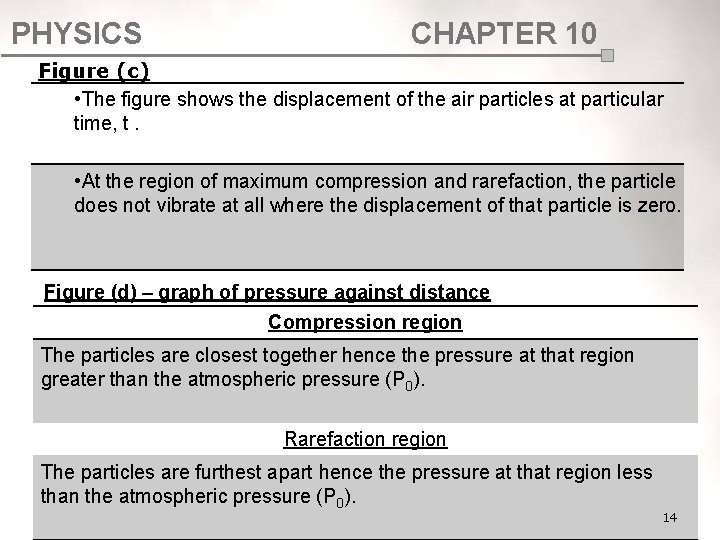 PHYSICS CHAPTER 10 Figure (c) • The figure shows the displacement of the air PHYSICS CHAPTER 10 Figure (c) • The figure shows the displacement of the air