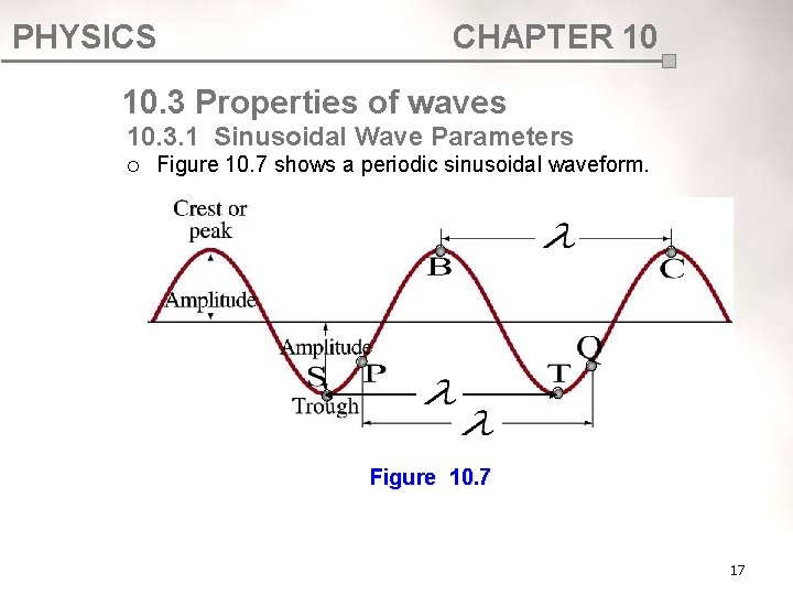 PHYSICS CHAPTER 10 10. 3 Properties of waves 10. 3. 1 Sinusoidal Wave Parameters PHYSICS CHAPTER 10 10. 3 Properties of waves 10. 3. 1 Sinusoidal Wave Parameters