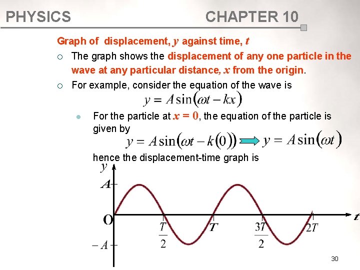 PHYSICS CHAPTER 10 Graph of displacement, y against time, t ¡ The graph shows PHYSICS CHAPTER 10 Graph of displacement, y against time, t ¡ The graph shows
