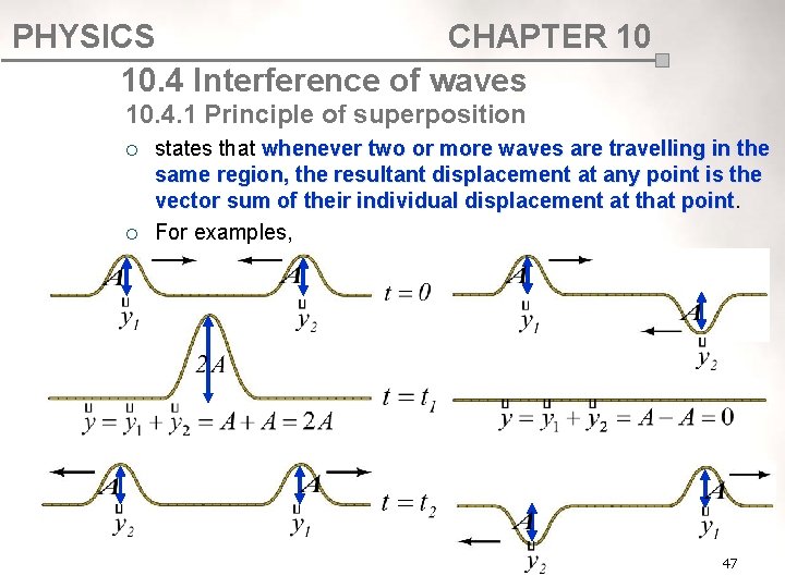 PHYSICS CHAPTER 10 10. 4 Interference of waves 10. 4. 1 Principle of superposition PHYSICS CHAPTER 10 10. 4 Interference of waves 10. 4. 1 Principle of superposition