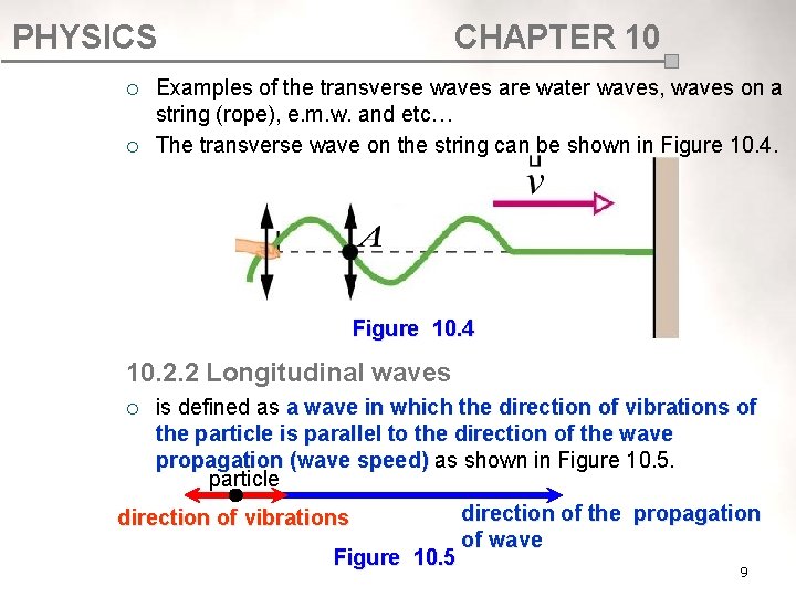 PHYSICS ¡ ¡ CHAPTER 10 Examples of the transverse waves are water waves, waves PHYSICS ¡ ¡ CHAPTER 10 Examples of the transverse waves are water waves, waves