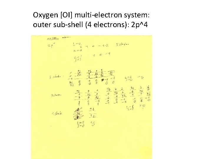Oxygen [OI] multi-electron system: outer sub-shell (4 electrons): 2 p^4 