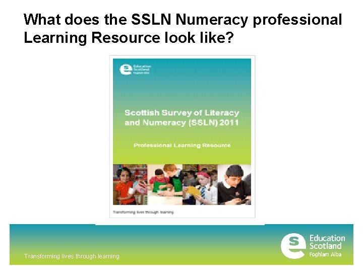 What does the SSLN Numeracy professional Learning Resource look like? Transforming lives through learning