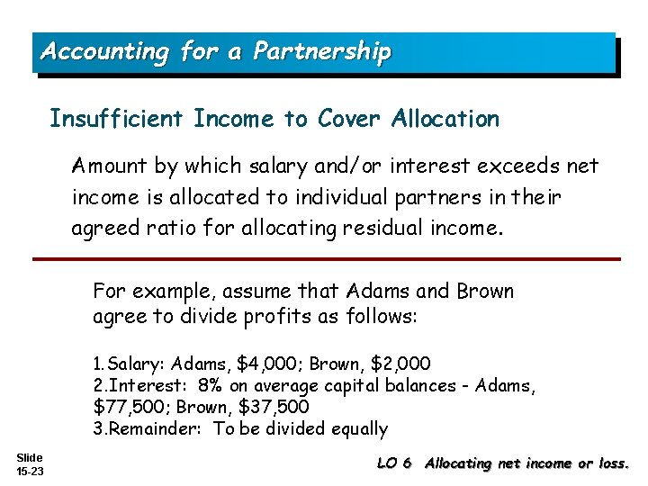 Accounting for a Partnership Insufficient Income to Cover Allocation Amount by which salary and/or