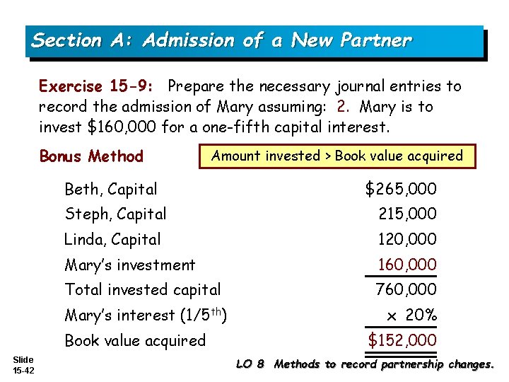 Section A: Admission of a New Partner Exercise 15 -9: Prepare the necessary journal