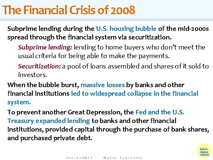The Financial Crisis of 2008 Subprime lending during the U. S. housing bubble of The Financial Crisis of 2008 Subprime lending during the U. S. housing bubble of