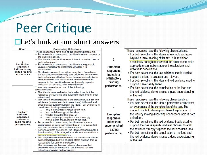 Peer Critique �Let’s look at our short answers 