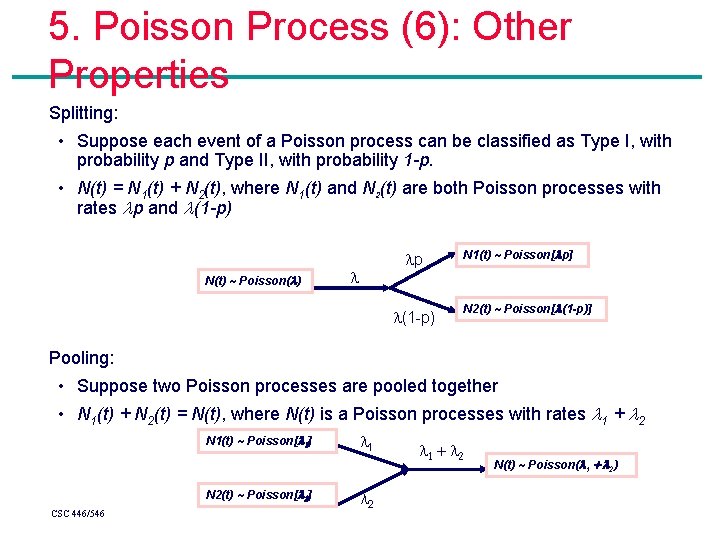 5. Poisson Process (6): Other Properties Splitting: • Suppose each event of a Poisson 5. Poisson Process (6): Other Properties Splitting: • Suppose each event of a Poisson