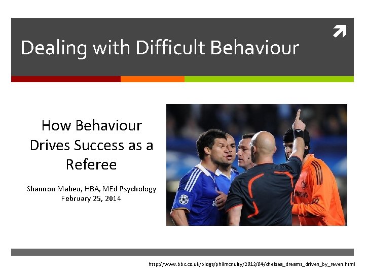 Dealing with Difficult Behaviour How Behaviour Drives Success as a Referee Shannon Maheu, HBA,