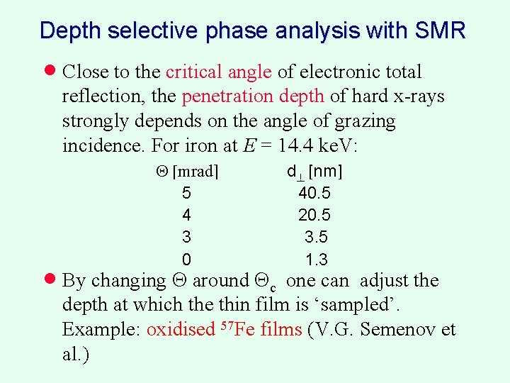 Depth selective phase analysis with SMR · Close to the critical angle of electronic