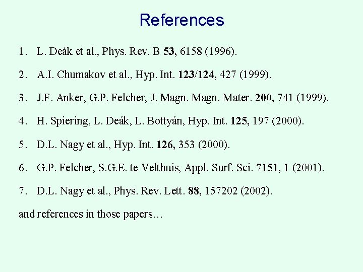 References 1. L. Deák et al. , Phys. Rev. B 53, 6158 (1996). 2.