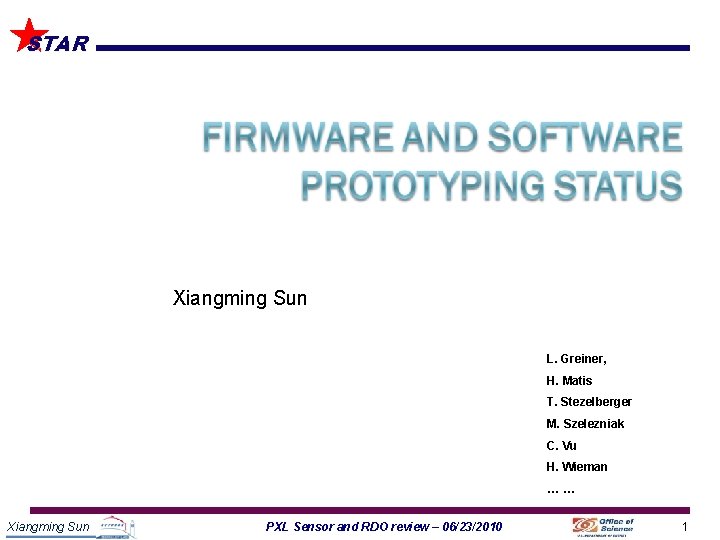 STAR Xiangming Sun L. Greiner, H. Matis T. Stezelberger M. Szelezniak C. Vu H.