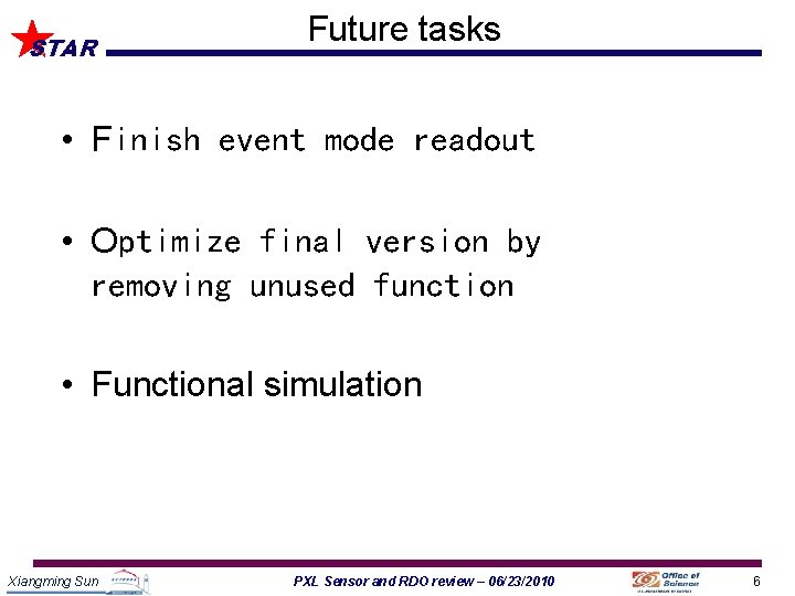 STAR Future tasks • Finish event mode readout • Optimize final version by removing