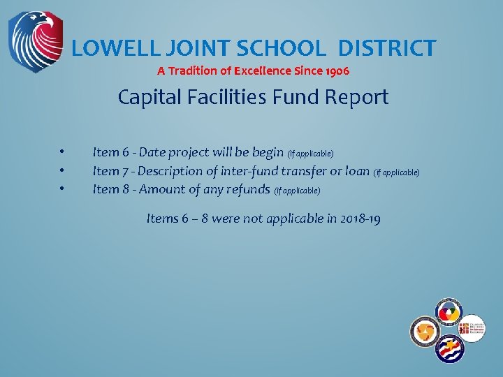 LOWELL JOINT SCHOOL DISTRICT A Tradition of Excellence Since 1906 Capital Facilities Fund Report