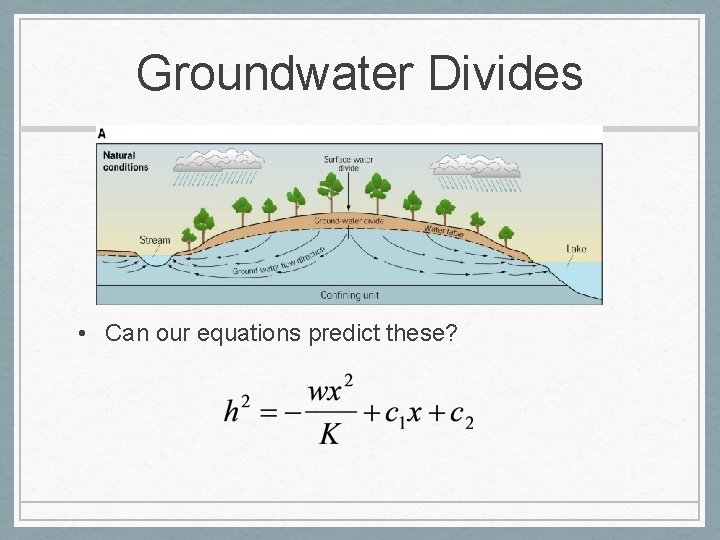 Groundwater Divides • Can our equations predict these? 