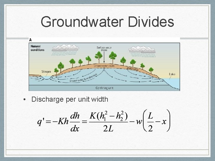 Groundwater Divides • Discharge per unit width 