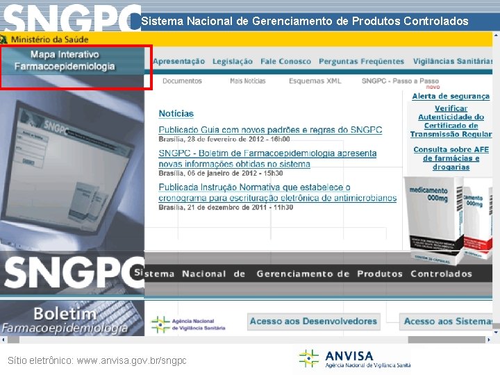 Sistema Nacional de Gerenciamento de Produtos Controlados Sítio eletrônico: www. anvisa. gov. br/sngpc 