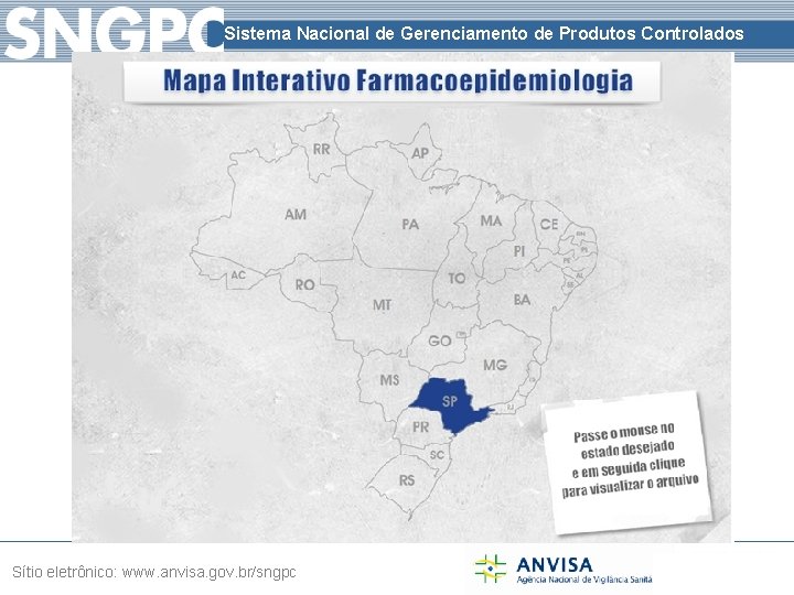 Sistema Nacional de Gerenciamento de Produtos Controlados Sítio eletrônico: www. anvisa. gov. br/sngpc 