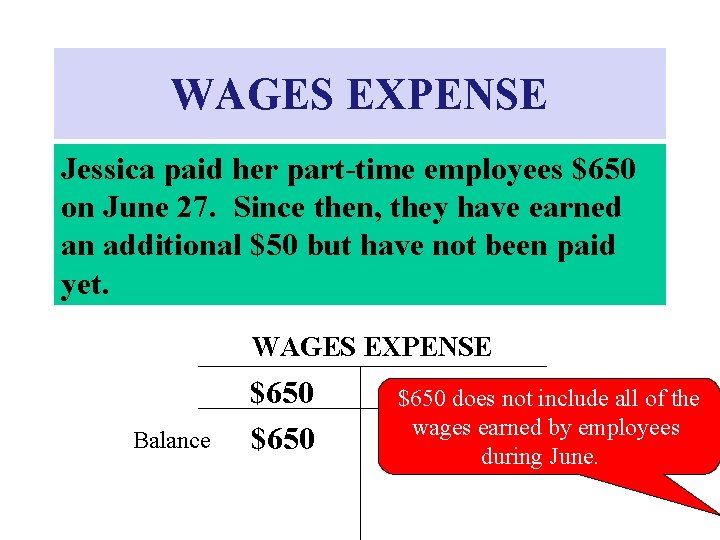 WAGES EXPENSE Jessica paid her part-time employees $650 on June 27. Since then, they WAGES EXPENSE Jessica paid her part-time employees $650 on June 27. Since then, they