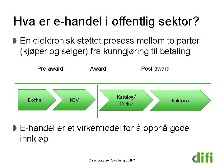 Hva er e-handel i offentlig sektor? En elektronisk støttet prosess mellom to parter (kjøper