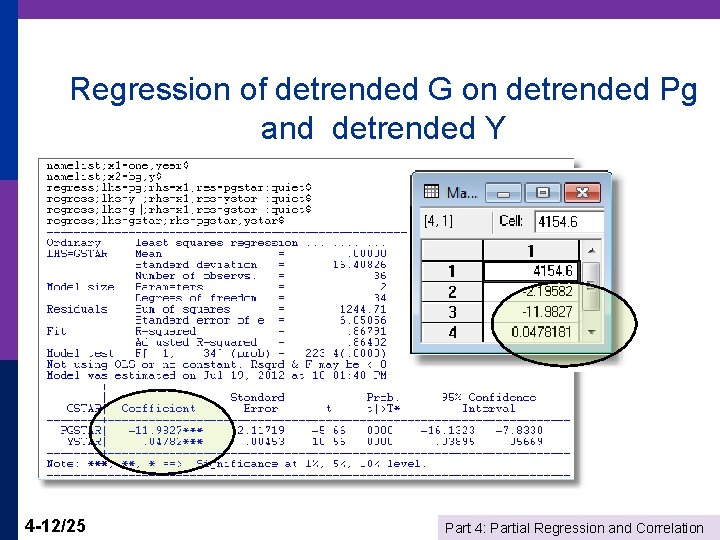 Regression of detrended G on detrended Pg and detrended Y 4 -12/25 Part 4: