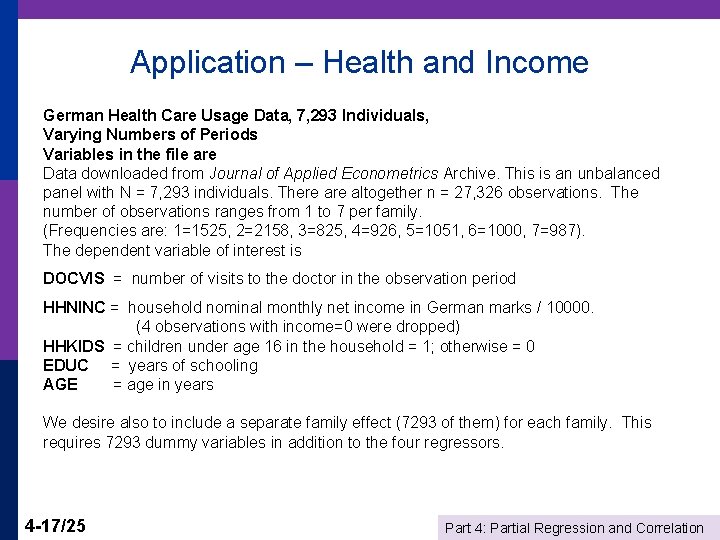 Application – Health and Income German Health Care Usage Data, 7, 293 Individuals, Varying