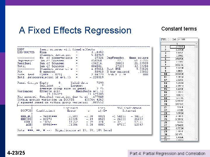 A Fixed Effects Regression 4 -23/25 Constant terms Part 4: Partial Regression and Correlation