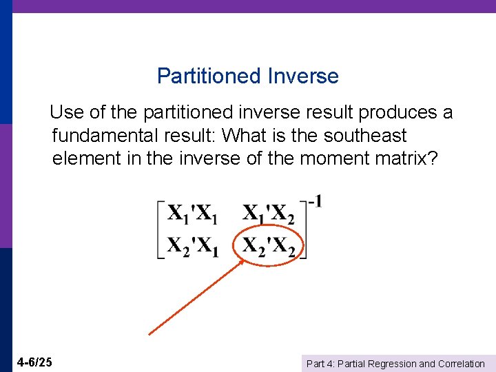 Partitioned Inverse Use of the partitioned inverse result produces a fundamental result: What is