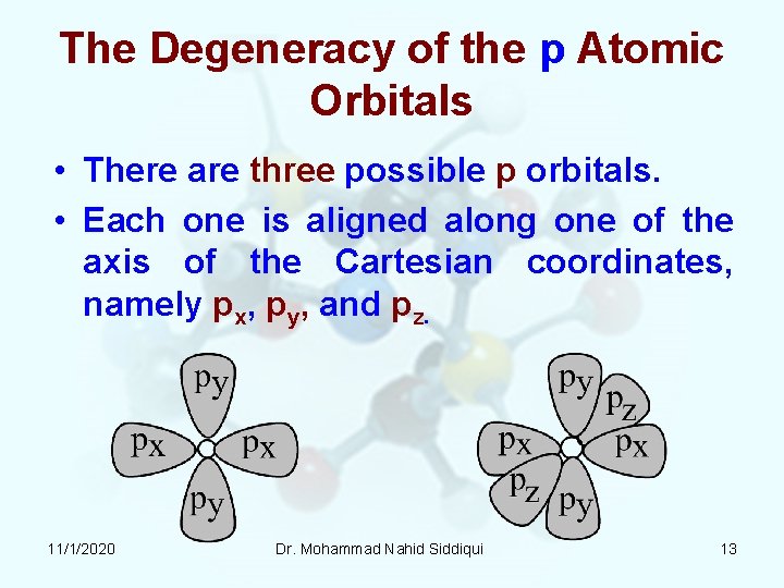 The Degeneracy of the p Atomic Orbitals • There are three possible p orbitals. The Degeneracy of the p Atomic Orbitals • There are three possible p orbitals.