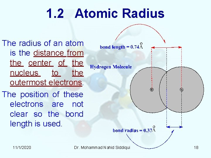 1. 2 Atomic Radius The radius of an atom is the distance from the 1. 2 Atomic Radius The radius of an atom is the distance from the