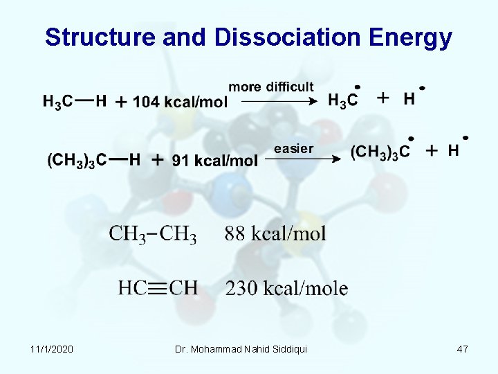 Structure and Dissociation Energy 11/1/2020 Dr. Mohammad Nahid Siddiqui 47 Structure and Dissociation Energy 11/1/2020 Dr. Mohammad Nahid Siddiqui 47