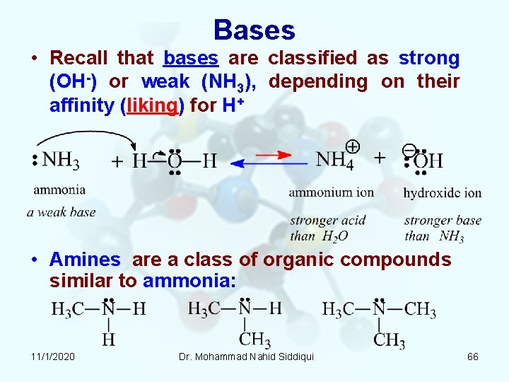 Bases • Recall that bases are classified as strong (OH-) or weak (NH 3), Bases • Recall that bases are classified as strong (OH-) or weak (NH 3),