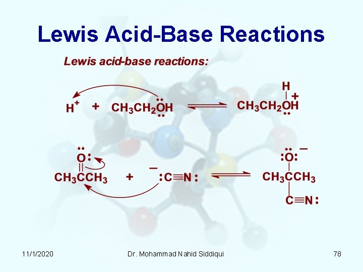 Lewis Acid-Base Reactions 11/1/2020 Dr. Mohammad Nahid Siddiqui 78 Lewis Acid-Base Reactions 11/1/2020 Dr. Mohammad Nahid Siddiqui 78