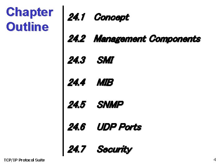 Chapter Outline TCP/IP Protocol Suite 24. 1 Concept 24. 2 Management Components 24. 3