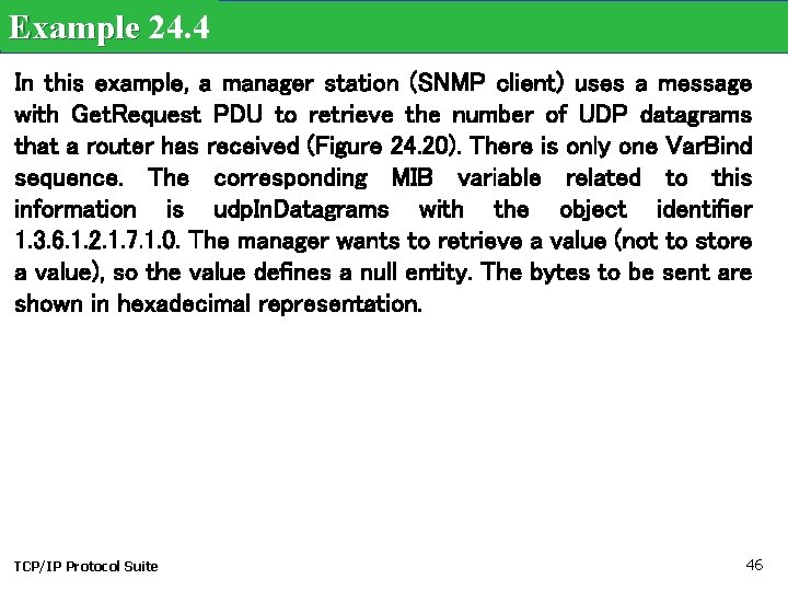Example 24. 4 In this example, a manager station (SNMP client) uses a message