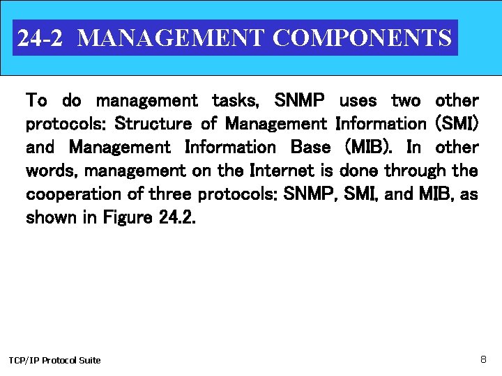 24 -2 MANAGEMENT COMPONENTS To do management tasks, SNMP uses two other protocols: Structure