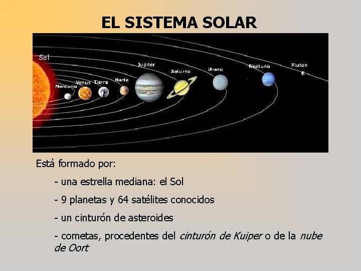 EL SISTEMA SOLAR Está formado por: - una estrella mediana: el Sol - 9