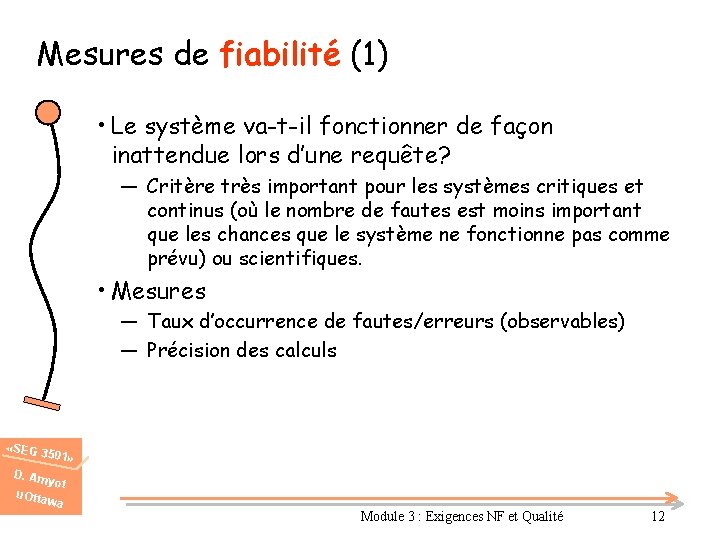 Mesures de fiabilité (1) • Le système va-t-il fonctionner de façon inattendue lors d’une