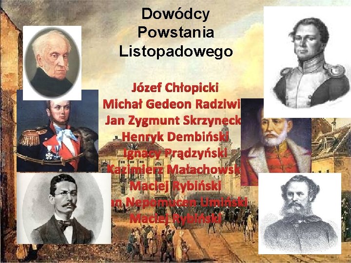 Dowódcy Powstania Listopadowego Józef Chłopicki Michał Gedeon Radziwiłł Jan Zygmunt Skrzynecki Henryk Dembiński Ignacy