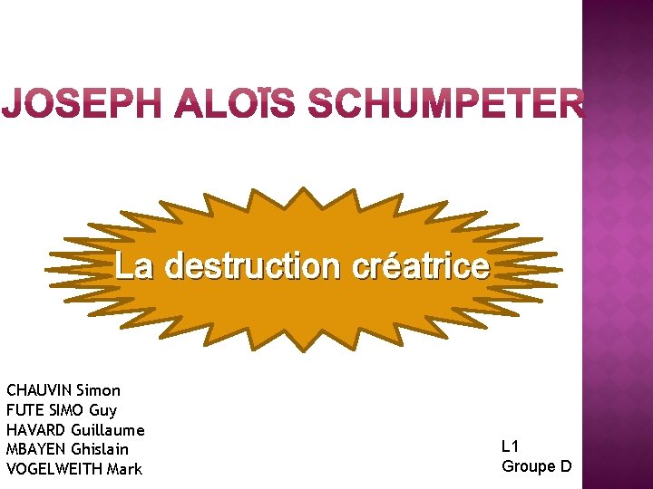 La destruction créatrice CHAUVIN Simon FUTE SIMO Guy HAVARD Guillaume MBAYEN Ghislain VOGELWEITH Mark