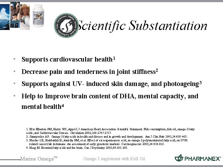 Scientific Substantiation • Supports cardiovascular health 1 • Decrease pain and tenderness in joint