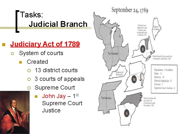 Tasks: Judicial Branch n Judiciary Act of 1789 ¡ System of courts n Created