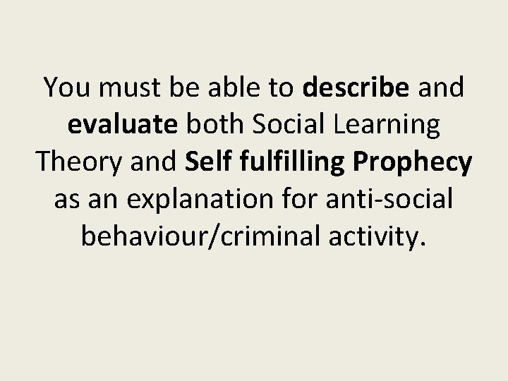 You must be able to describe and evaluate both Social Learning Theory and Self