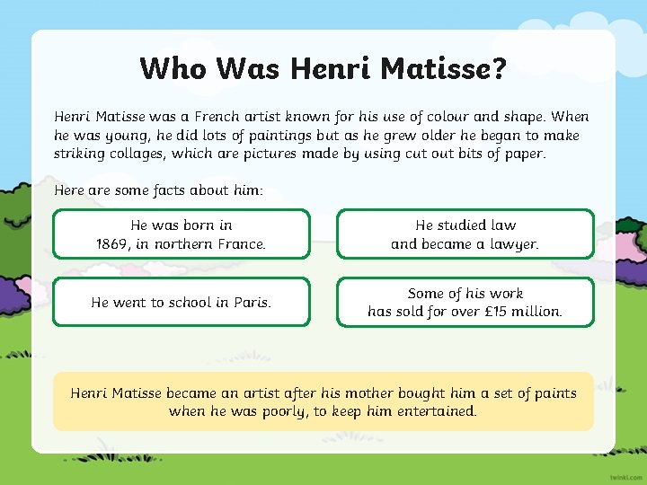 Who Was Henri Matisse? Henri Matisse was a French artist known for his use