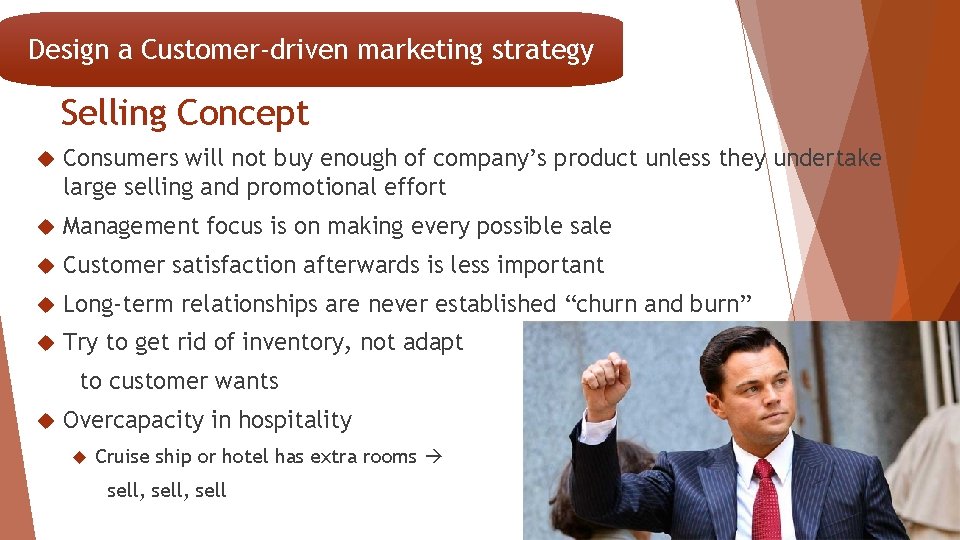 Design a Customer-driven marketing strategy Selling Concept Consumers will not buy enough of company’s