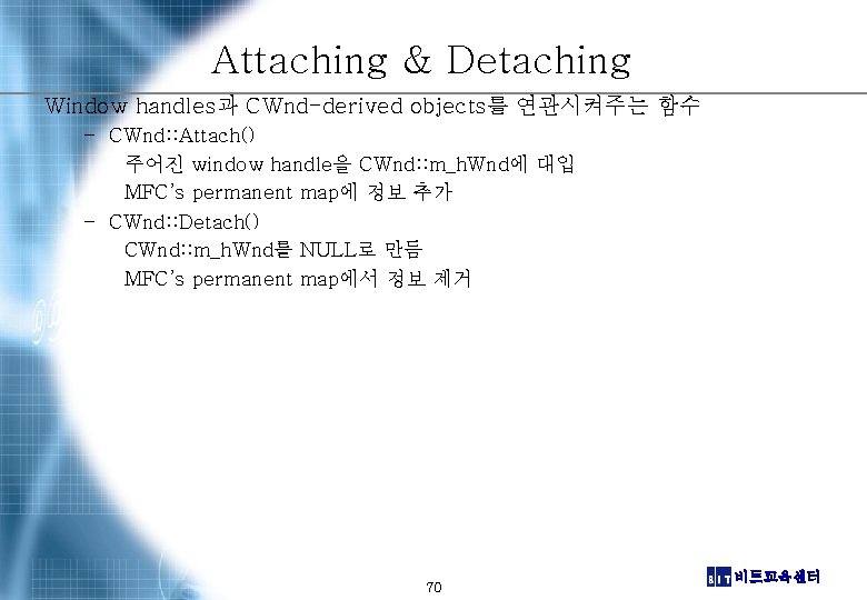 Attaching & Detaching Window handles과 CWnd-derived objects를 연관시켜주는 함수 – CWnd: : Attach() 주어진