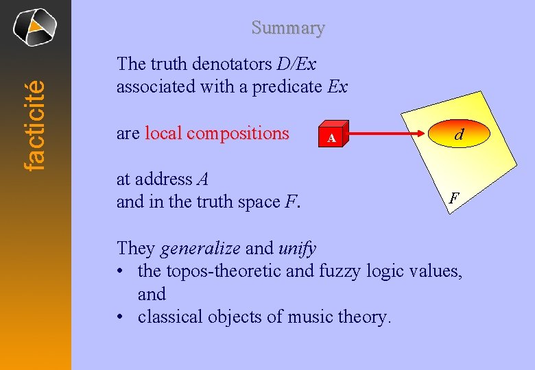 facticité Summary The truth denotators D/Ex associated with a predicate Ex are local compositions