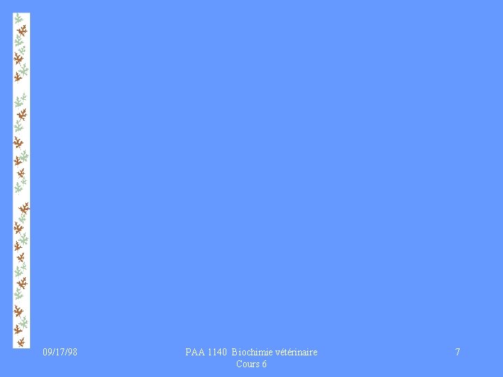 09/17/98 PAA 1140 Biochimie vétérinaire Cours 6 7 
